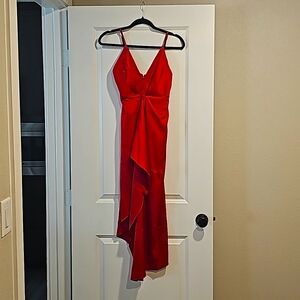 Lulu's red high low satin dress